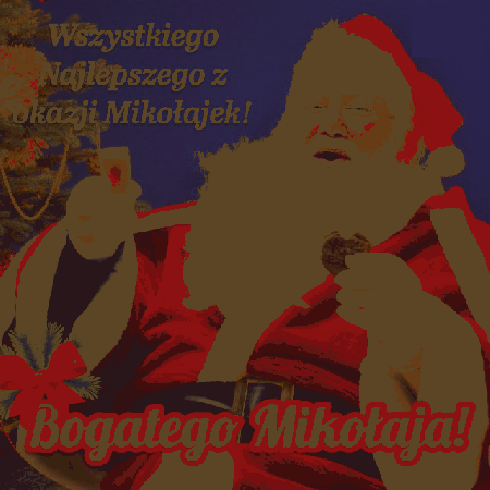 Mikołaj zajadający się ciasteczkiem z życzeniami